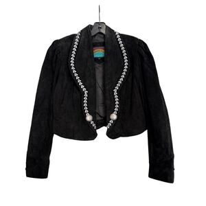 Vintage Pioneer Wear Black Suede Leather Silver Button Jacket Sz Med GS